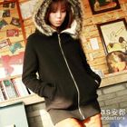 Ando Store - Faux-Fur Trim Fleece-Lined Hoodie