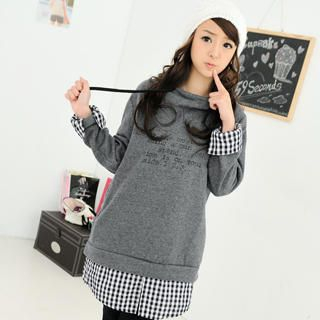 Inset Shirt Print Hooded Pullover