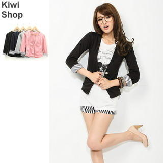 Striped Trim V-Neck Blazer