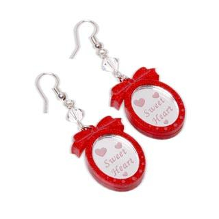 Red Glitter Sweet Heart Pendant Swarvoski Dangle Earrings Red Glitter Sweet Heart Pendant Swarvoski Dangle Earrings