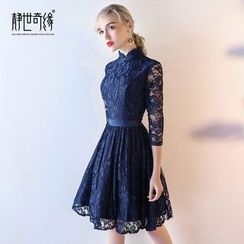 靜世奇緣 - 中式領蕾絲禮服裙 靜世奇緣 - 中式領蕾絲禮服裙