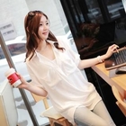 CLICK - Tab-Sleeve Chiffon Blouse