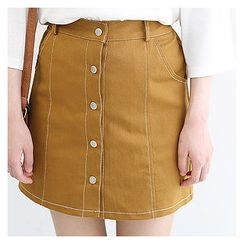 Sechuna - Band-Waist Buttoned Mini Skirt Sechuna - Band-Waist Buttoned Mini Skirt