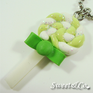 Sweet Green Candy Lollipop Glitter Necklace