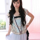 59 Seconds - Set: Bow-Accent Printed Chiffon Blouse + Slipdress