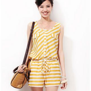 Drawstring Waist Stripe Playsuit Drawstring Waist Stripe Playsuit