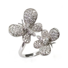 2CAN - Silver 925 + 18K White Gold Plate Butterfly Ring