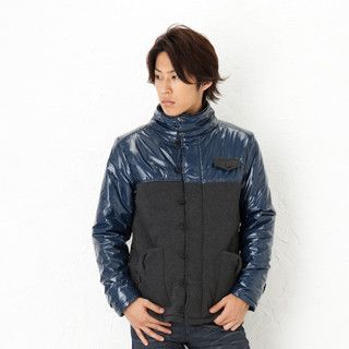 Wet-Look Panel Button-Loop Jacket