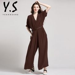 Y:Q - 純色短袖寬腿連衣褲 Y:Q - 純色短袖寬腿連衣褲