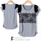 SUGAR BLACK - Lace-Trim T-Shirt