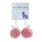 MyLittleThing - Pink Felt Wool Ball Ball Bird Earrings