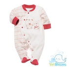 YesBabies - 子母熊格线斜按扣爬爬衣