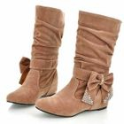 Smoothie - Rhinestone Bow-Accent Shirred Boots