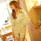 Kiwi Shop - Bubble-Sleeve Dotted Linen Blouse
