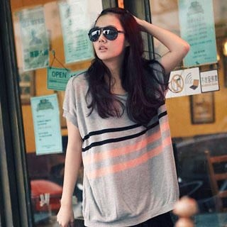 Short-Sleeve Striped Knit Top