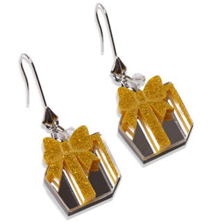 Glitter Yellow Present Dangle Silver Earrings