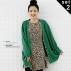 lovemark - Set: Wool Blend Cardigan + Floral Print Short-Sleeve Dress