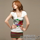 SPICY HOLIC - Rhinestone-Detail Rose Print T-Shirt