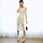 BENGGIRL - Elbow-Sleeve Polka Dot Sheer Dress