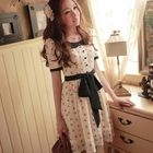 Little Paw - Tie-Waist Contrast-Trim Dotted Dress