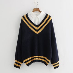 Storyland - Contrast Stripe V-Neck Sweater Storyland - Contrast Stripe V-Neck Sweater