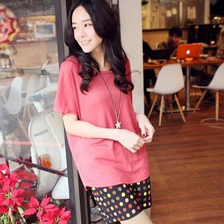 Set: Short-Sleeve Knit Top + Dotted Tank Dress