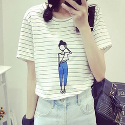 MATO - Cartoon Print Stripe T-Shirt MATO - Cartoon Print Stripe T-Shirt