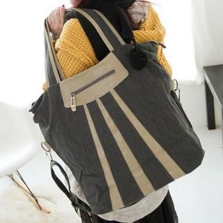 Faux-Leather Trim Canvas Tote