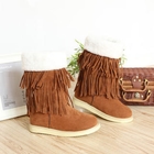 Smoothie - Fleece-Trim Fringed Mid-Calf Boots