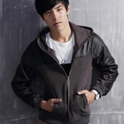 MR.PARK - Faux-Leather Panel Hooded Jacket