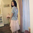 Clair Fashion - Set: Tie-Back T-Shirt+Asymmetric-Hem Chiffon Skirt