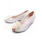 Moscova - Flower-Front Peep-Toe Faux-Leather Wedges