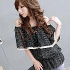 ZOO - Cape-Collar Polka Dot Chiffon Top