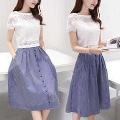 Ashlee - Set: Sheer Organza Blouse + Striped Skirt Ashlee - Set: Sheer Organza Blouse + Striped Skirt