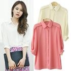 HAPPY CAT - Shoulder-Accent Elbow-Sleeve Blouse