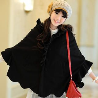 Ruffle-Hem Hooded-Cape Ruffle-Hem Hooded-Cape