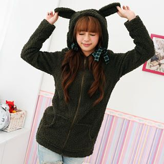 Ear-Accent Fleece Hoodie