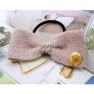 Gold Buttons Bow Hair Band - Apricot Gold Buttons Bow Hair Band - Apricot