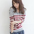 eFashion - Hooded Ruched-Side Striped Pullover