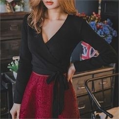 ERANZI - Wrap-Front Tie-Waist Cardigan ERANZI - Wrap-Front Tie-Waist Cardigan