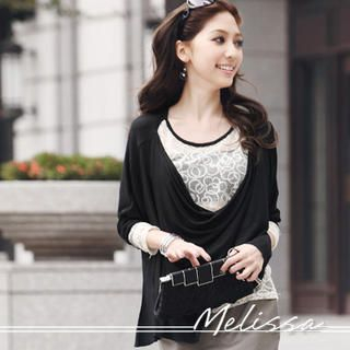 Inset Lace Top Drape-Front Top