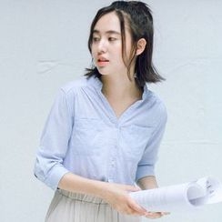 布丁坊 - V領中袖襯衫 布丁坊 - V領中袖襯衫