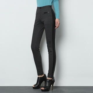 Faux Leather-Panel Houndstooth Skinny Pants Faux Leather-Panel Houndstooth Skinny Pants