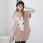 CatWorld - Draped-Pocket Rabbit Print Knit Dress