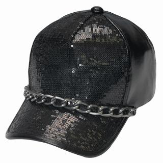 Chain-Accent Sequined Baseball Cap Chain-Accent Sequined Baseball Cap