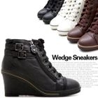 Karasinkko - Belted Accent Lace-Up Sneaker Wedges