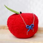 MyLittleThing - Silver Bead Ribbon Short Necklace(blue)
