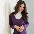 RingBear - Inset Shirt V-Neck Knit Top