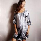 Moonbasa - Pleated-Neckline Printed Satin Nightgown