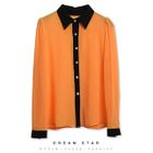 Dream Star - Contrast-Trim Long Sleeve Chiffon Shirt